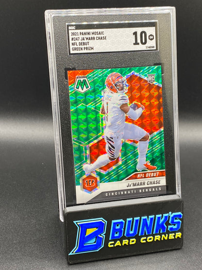 2021 Ja'Marr Chase NFL Debut Green Prizm RC SGC 10