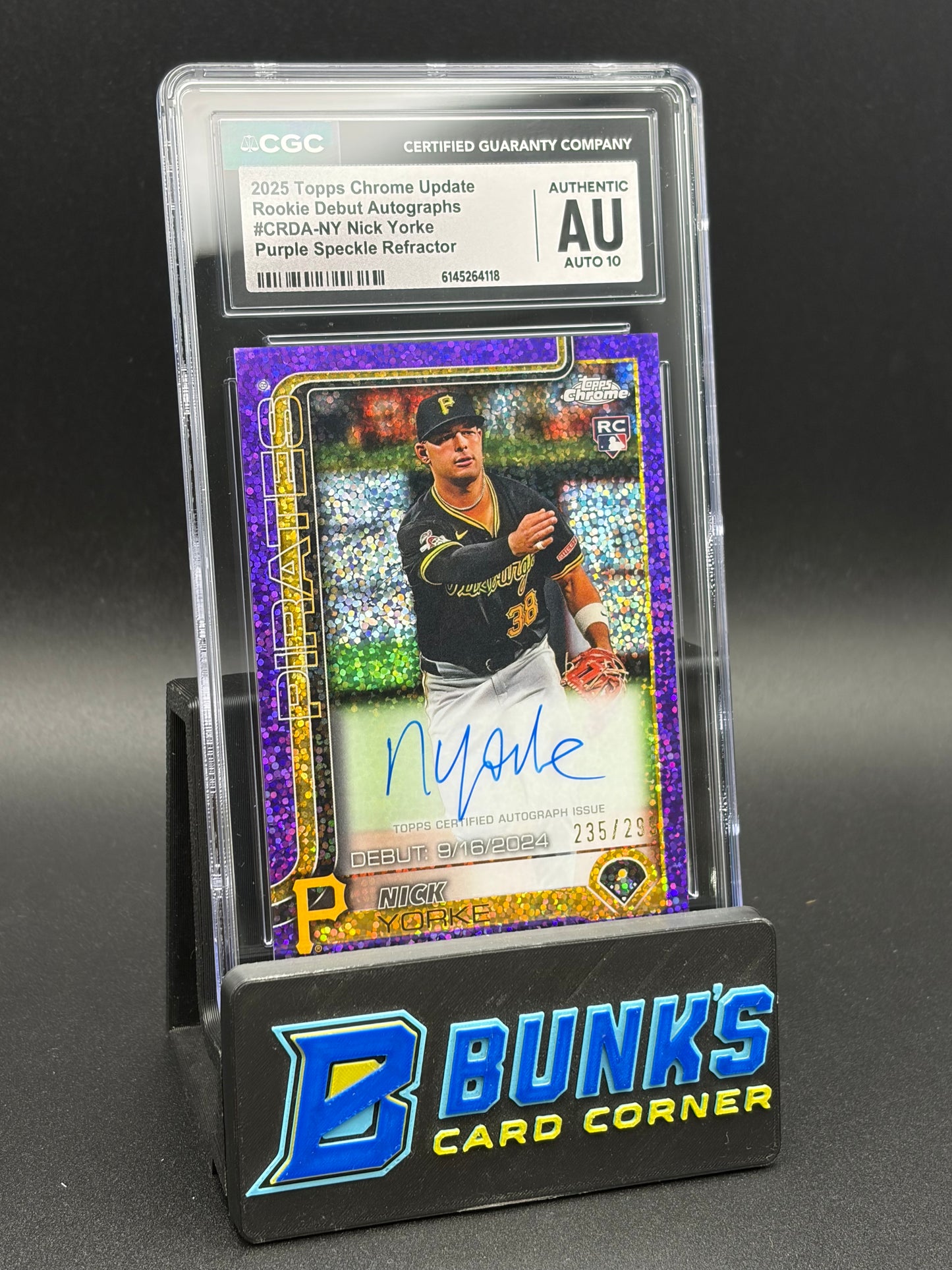 2025 Nick Yorke Purple Speckle Refractor CGC AU Auto 10 RC