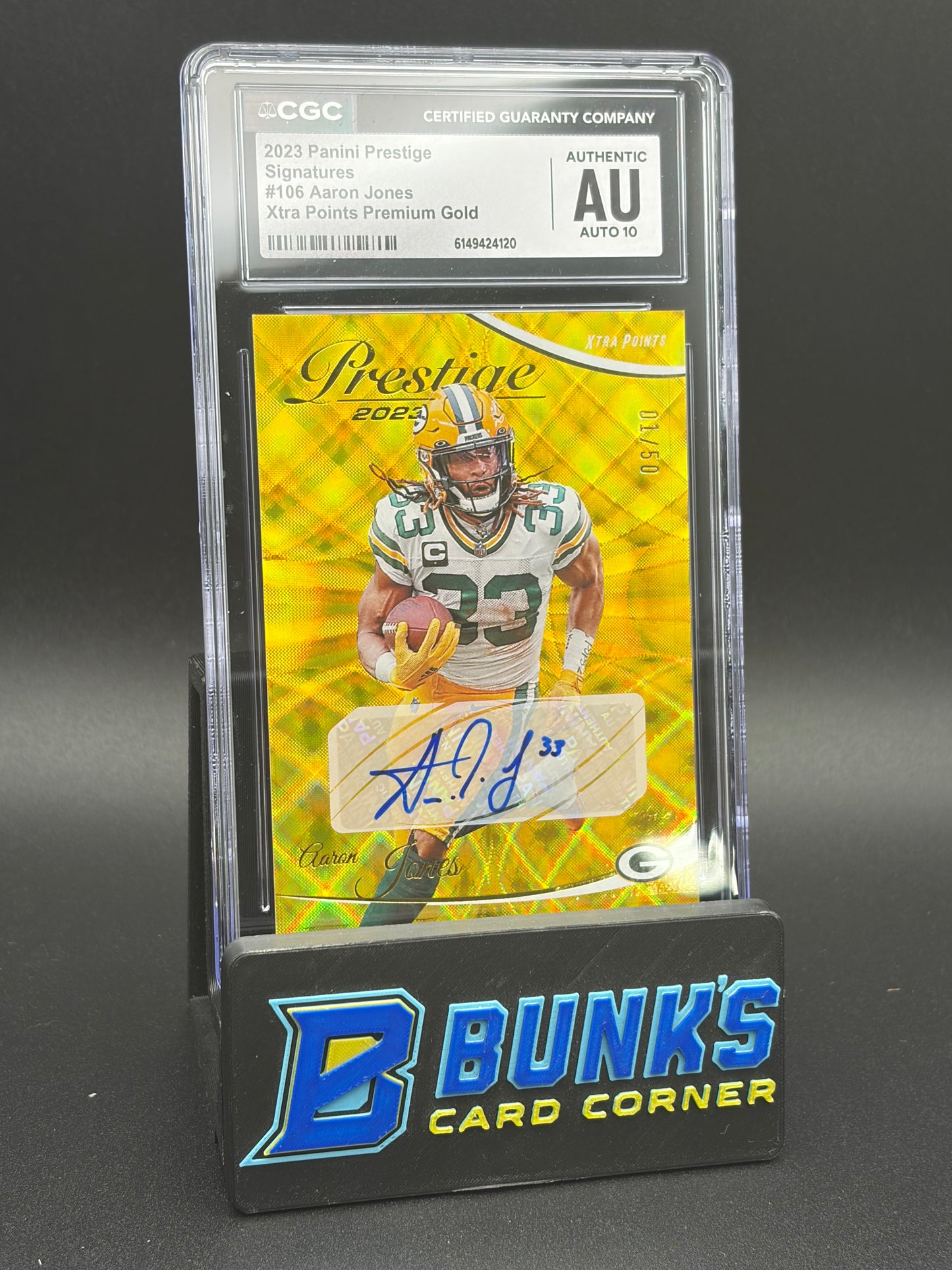 2023 Aaron Jones Xtra Points Premium Gold Signatures Prestige CGC AU Auto 10
