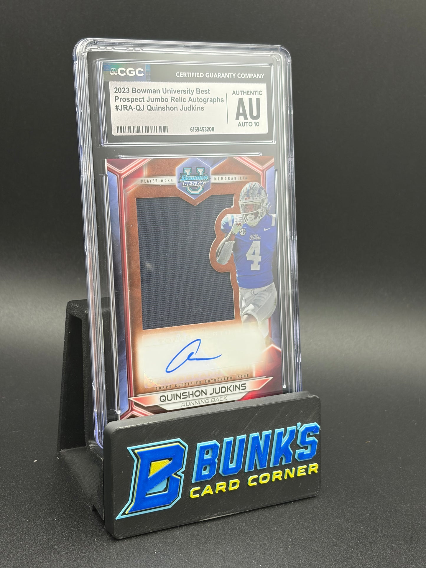 2023 Quinshhon Judkins Prospect Jumbo Relic Auto CGC AU Auto 10