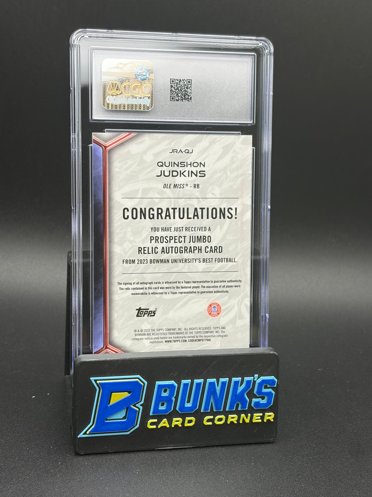 2023 Quinshhon Judkins Prospect Jumbo Relic Auto CGC AU Auto 10