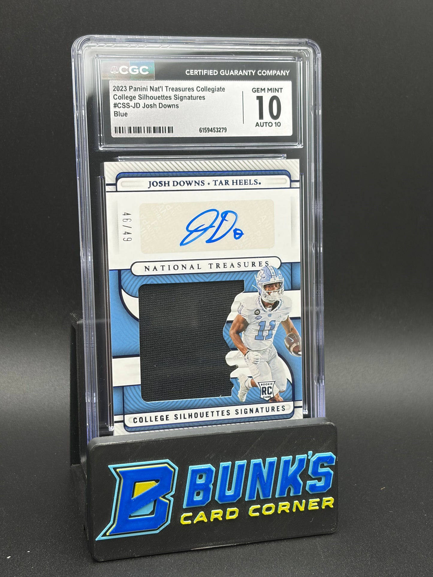 2023 Josh Downs Blue College Silhouettes Signatures CGC 10 Auto 10 46/49
