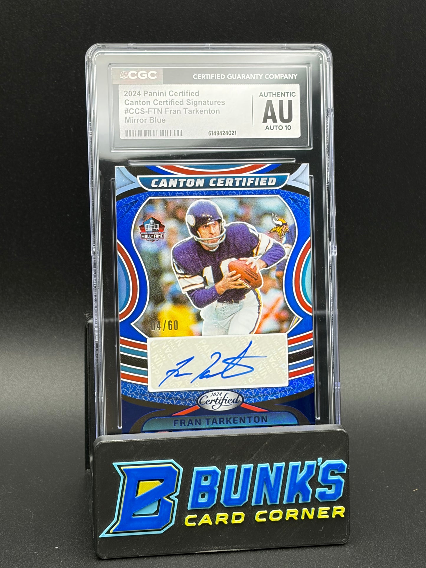 2024 Fran Tarkenton Mirror Blue Canton Certified Signatures CGC AU Auto 10 4/60