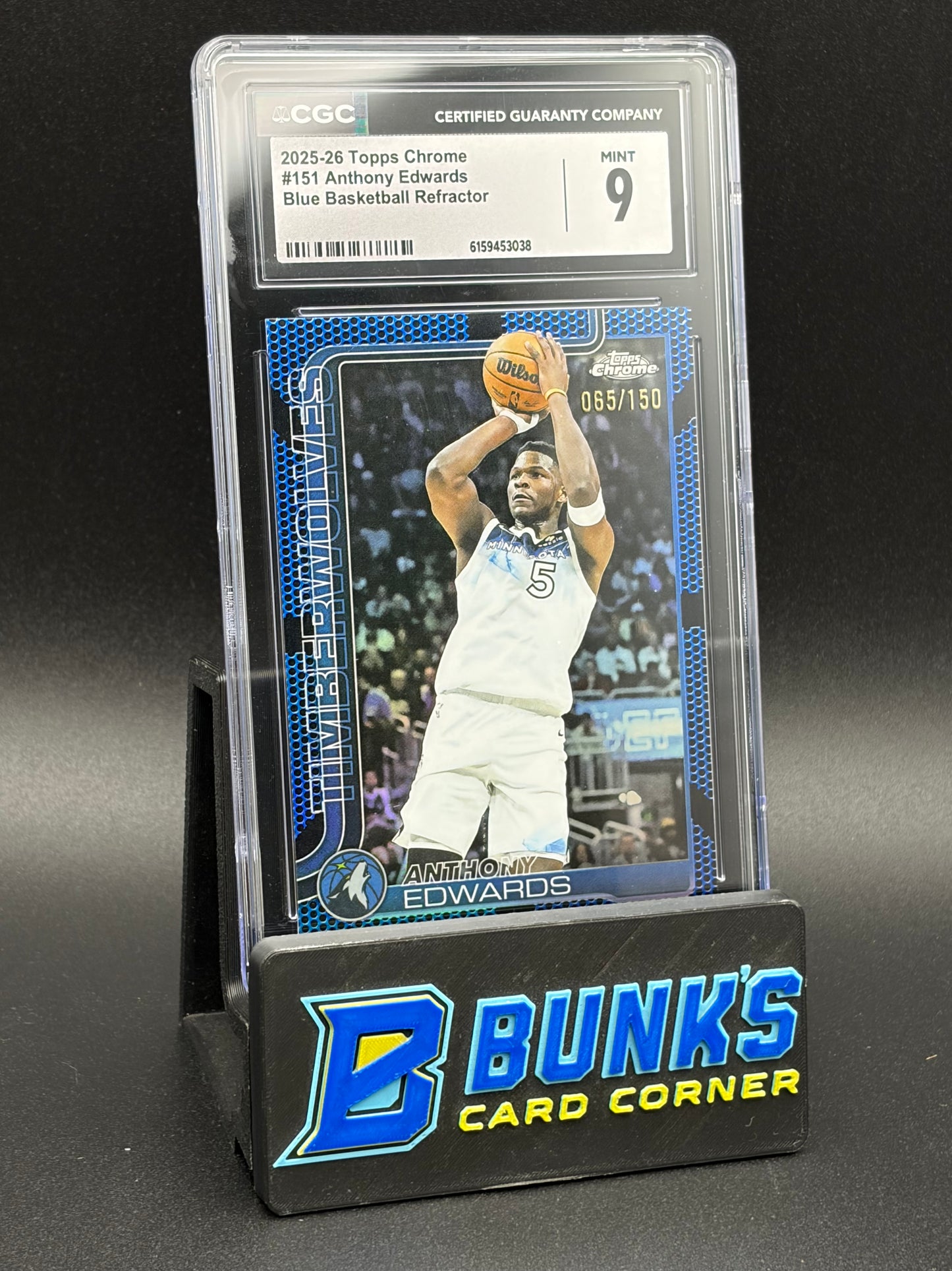 2025-26 Anthony Edwards Blue Basketball Refractor CGC 9 65/150