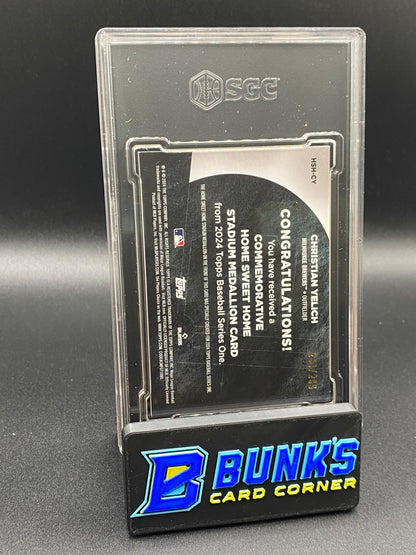 2024 Christian Yelich Home Sweet Home Stadium Medallion 293/299 SGC 9 (Box A15)