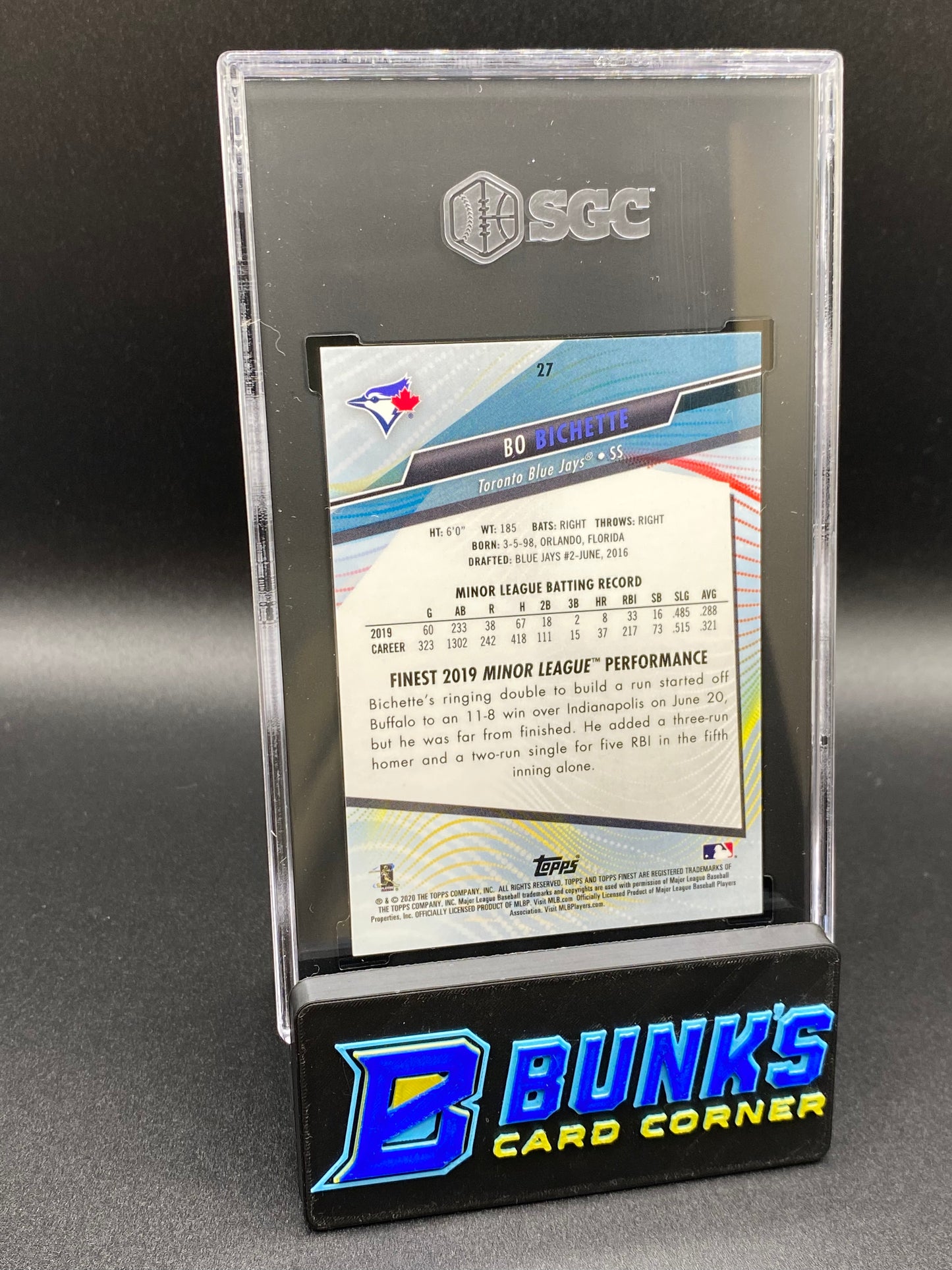 2020 Bo Bichette Purple Ref. SGC 10 (Box B67)