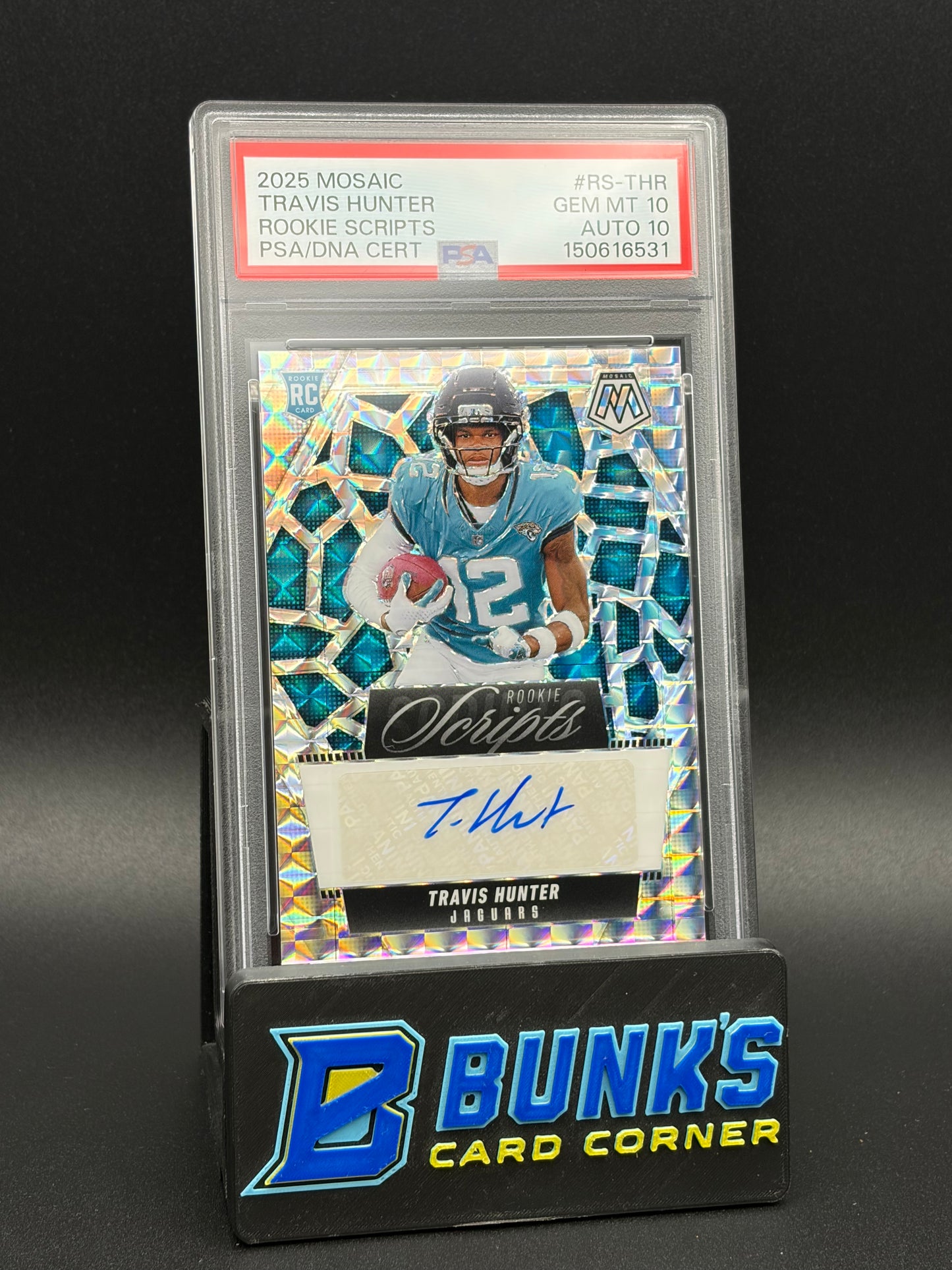 2025 Travis Hunter Rookie Scripts Mosaic PSA 10 Auto 10 RC