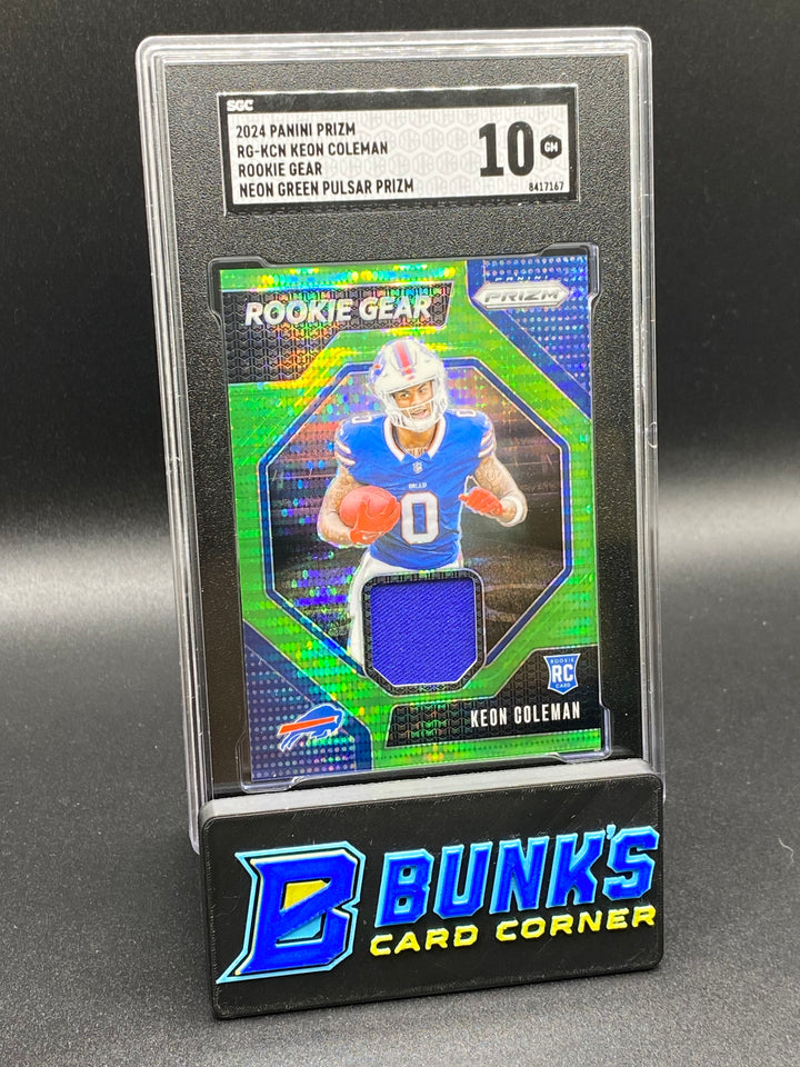 2024 Keon Coleman Rookie Gear Neon Green Pulsar Prizm SGC 10