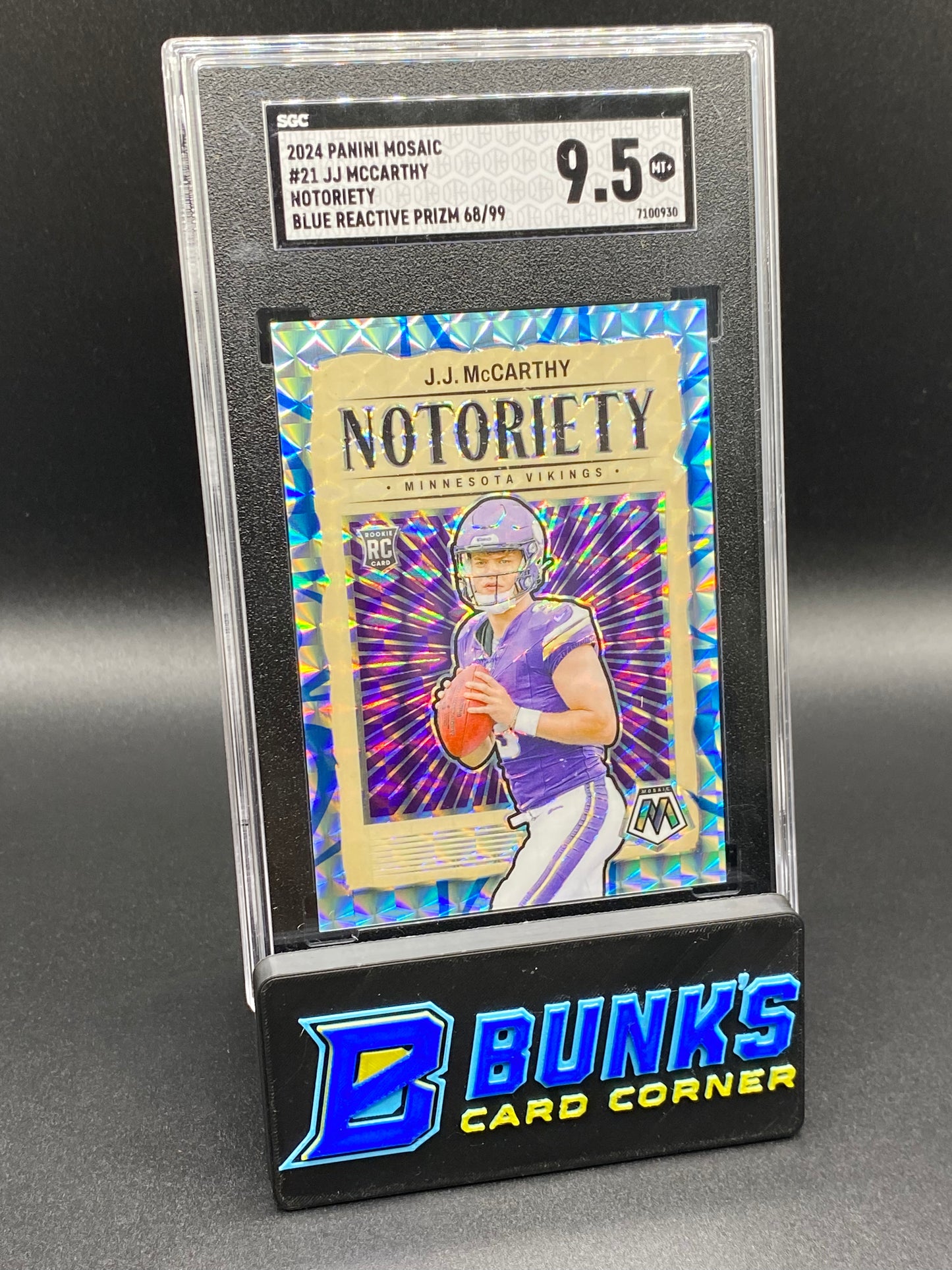 2024 JJ McCarthy Notoriety Blue Reactive Prizm SGC 9.5