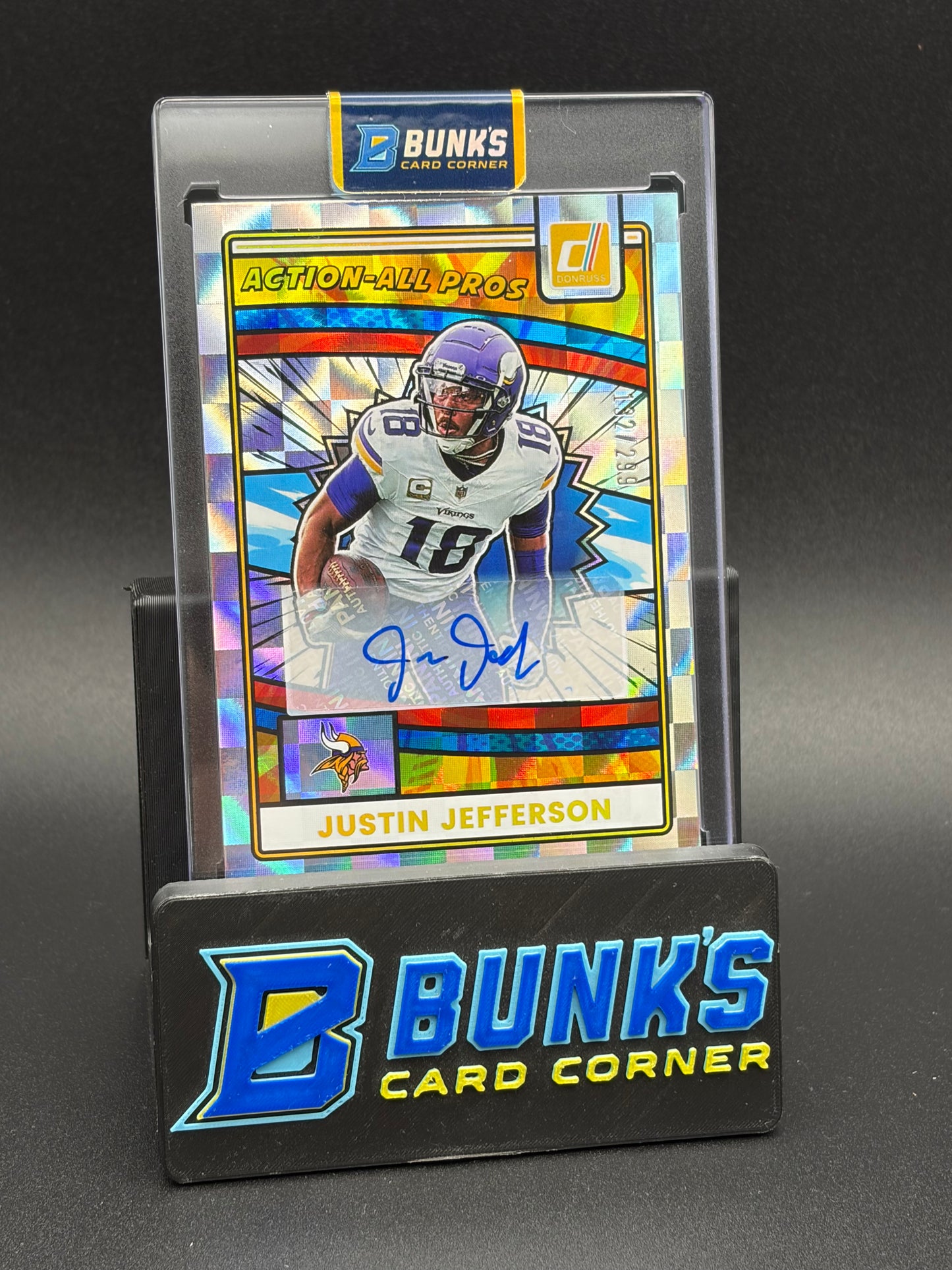 2025 Justin Jefferson Action All Pros Panini Donruss Auto Comic 132/299