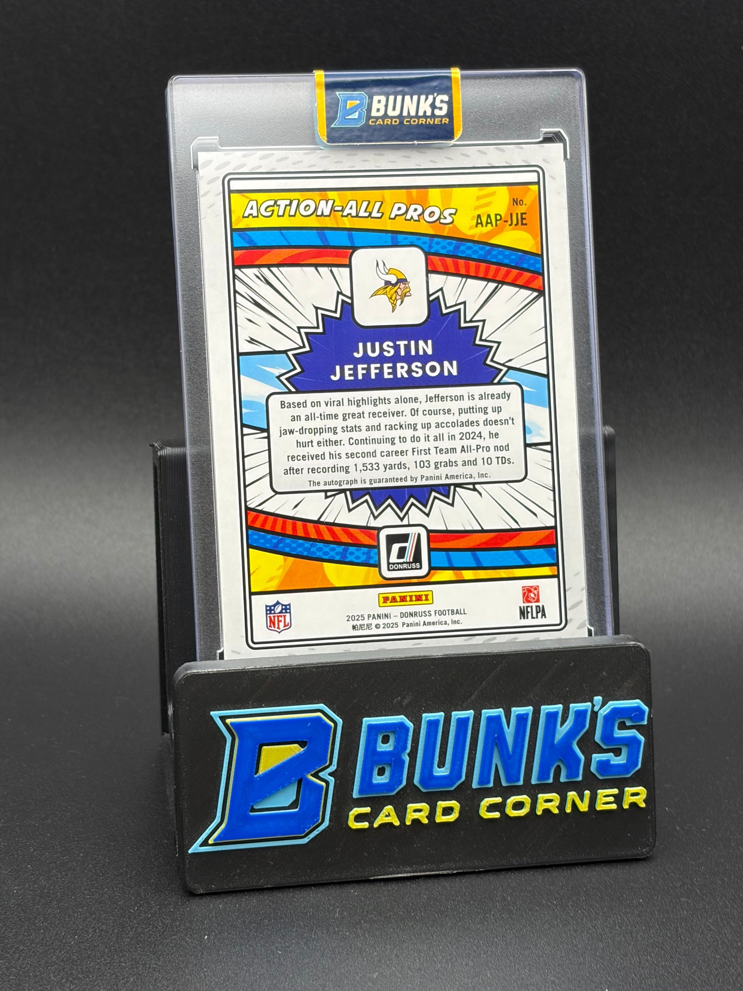 2025 Justin Jefferson Action All Pros Panini Donruss Auto Comic 132/299