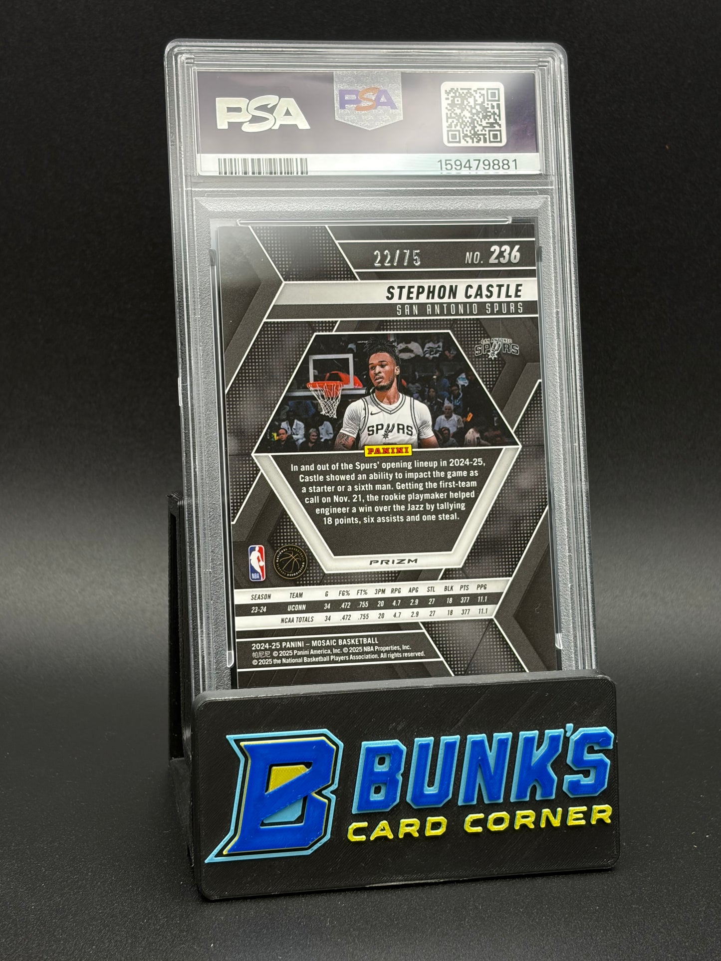 2024 Stephon Castle Blue Fluorescent Mosaic PSA 10 RC 22/75