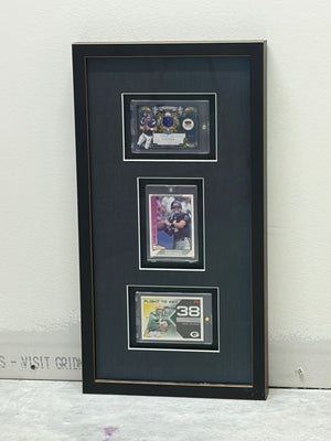 Brett Favre 3x Card Collection "Vikings" "Falcons RC" "Packers Autograph" Frame 11x20