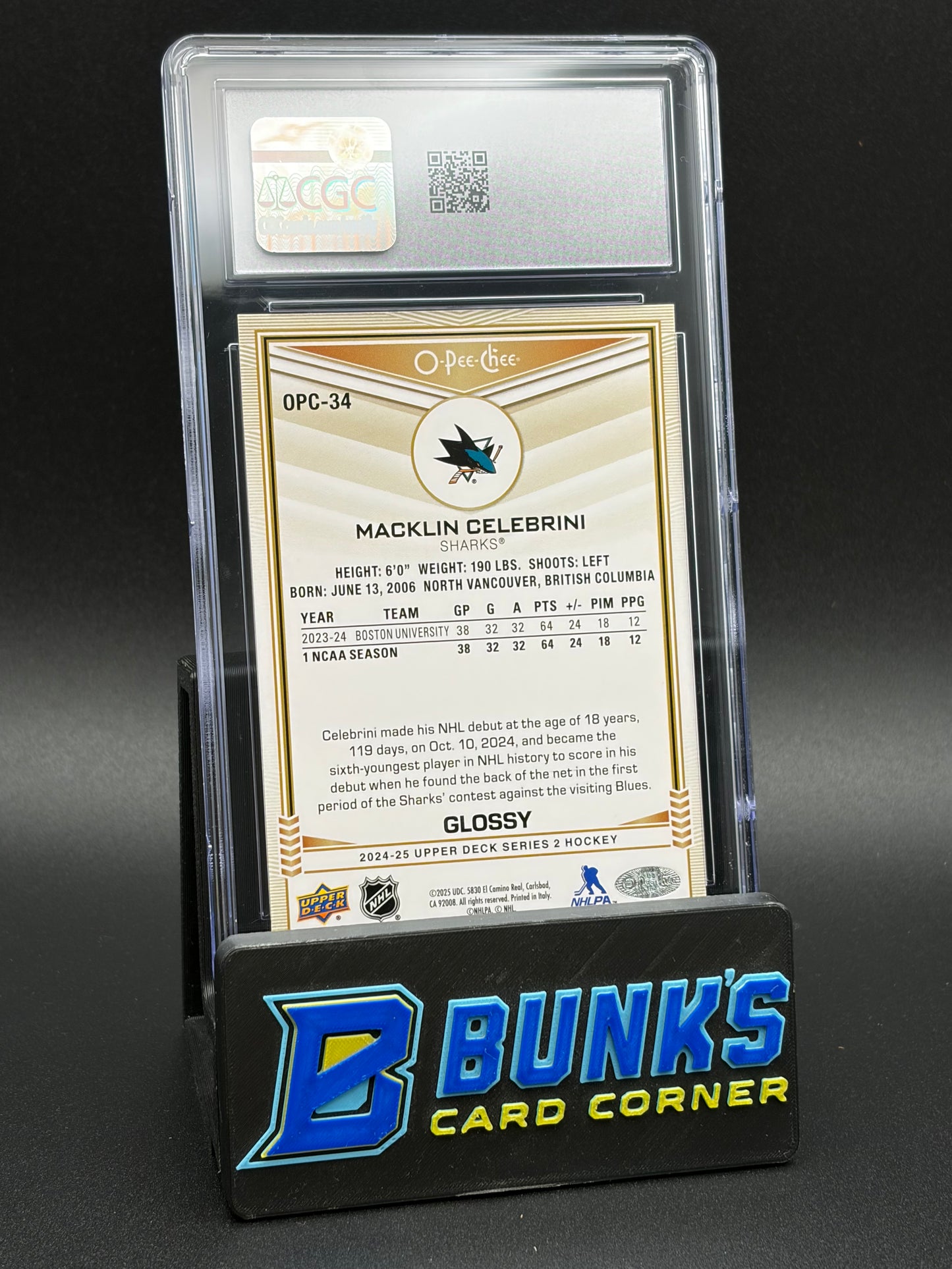 2024-25 Macklin Celebrini OPC Glossy Upper Deck RC CGC 10