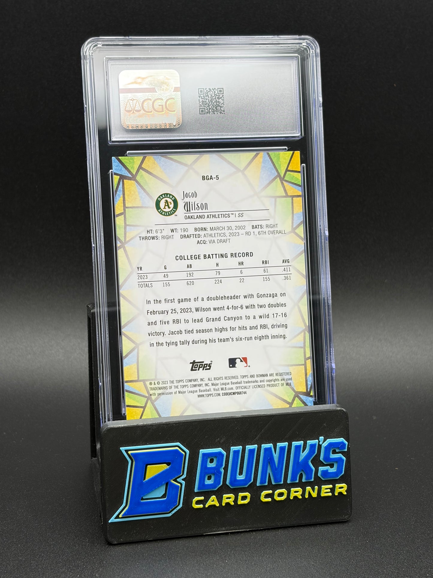 2023 Jacob Wilson Glass Bowman Draft CGC 10 SP