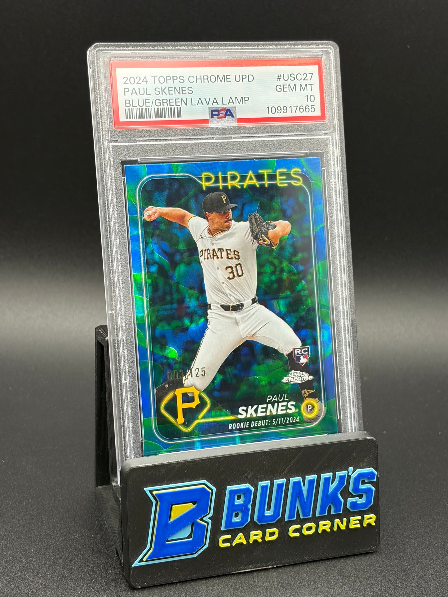 2024 Paul Skenes Blue/Green Lava Lamps Topps Chrome PSA 10 RC 3/125