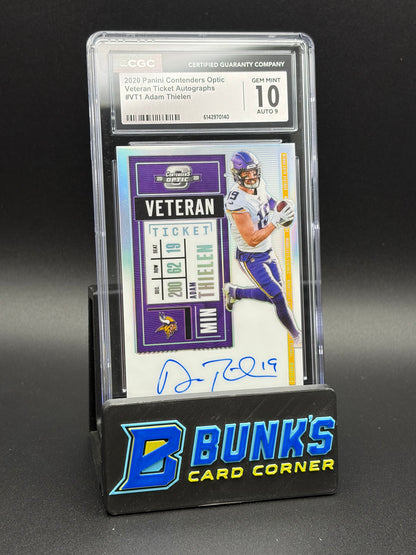 2020 Adam Thielen Veteran Ticket Auto Panini Contenders Optic CGC 10 Auto 9