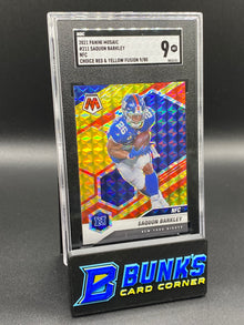 2021 Saquon Barkley NFC Choice Red & Yellow Fusion SGC 9
