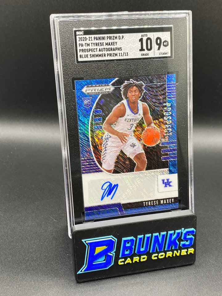 2020-21 Tyrese Maxey Prospect Auto. Blue Shimmer Prizm 11/13 SGC 10/9