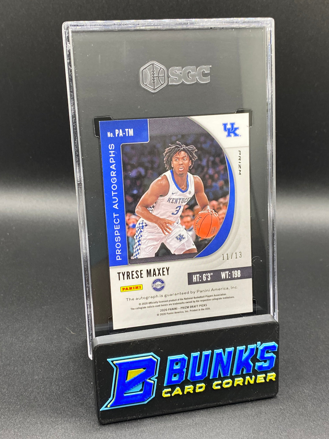 2020-21 Tyrese Maxey Prospect Auto. Blue Shimmer Prizm 11/13 SGC 10/9