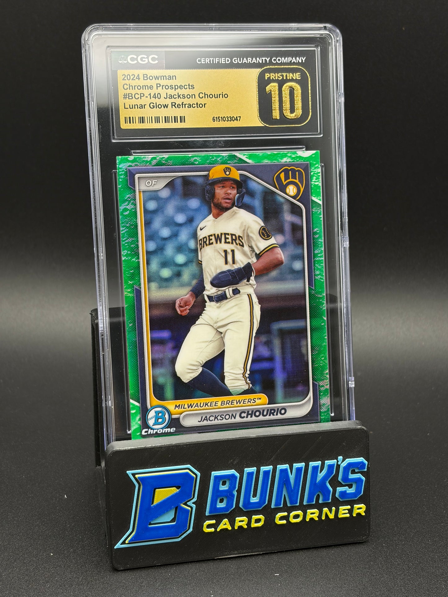 2024 Jackson Chourio Lunar Glow Refractor Chrome Prospects CGC Pristine 10