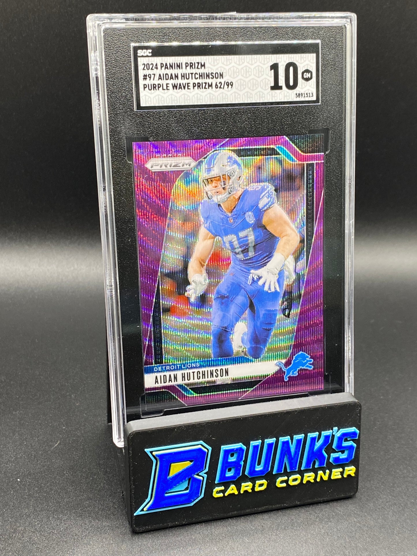 2024 Aidan Hutchinson Purple Wave Prizm 62/99 SGC 10