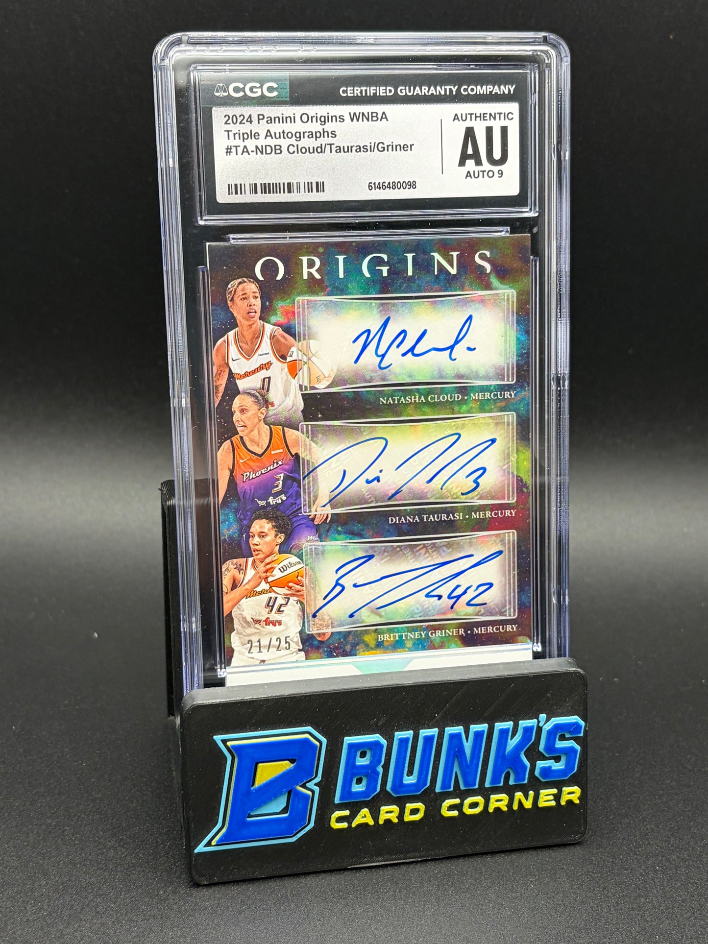 2024 Natasha Cloud & Diana Taurasi & Brittney Griner Triple Auto Panini Origins CGC AU Auto 9