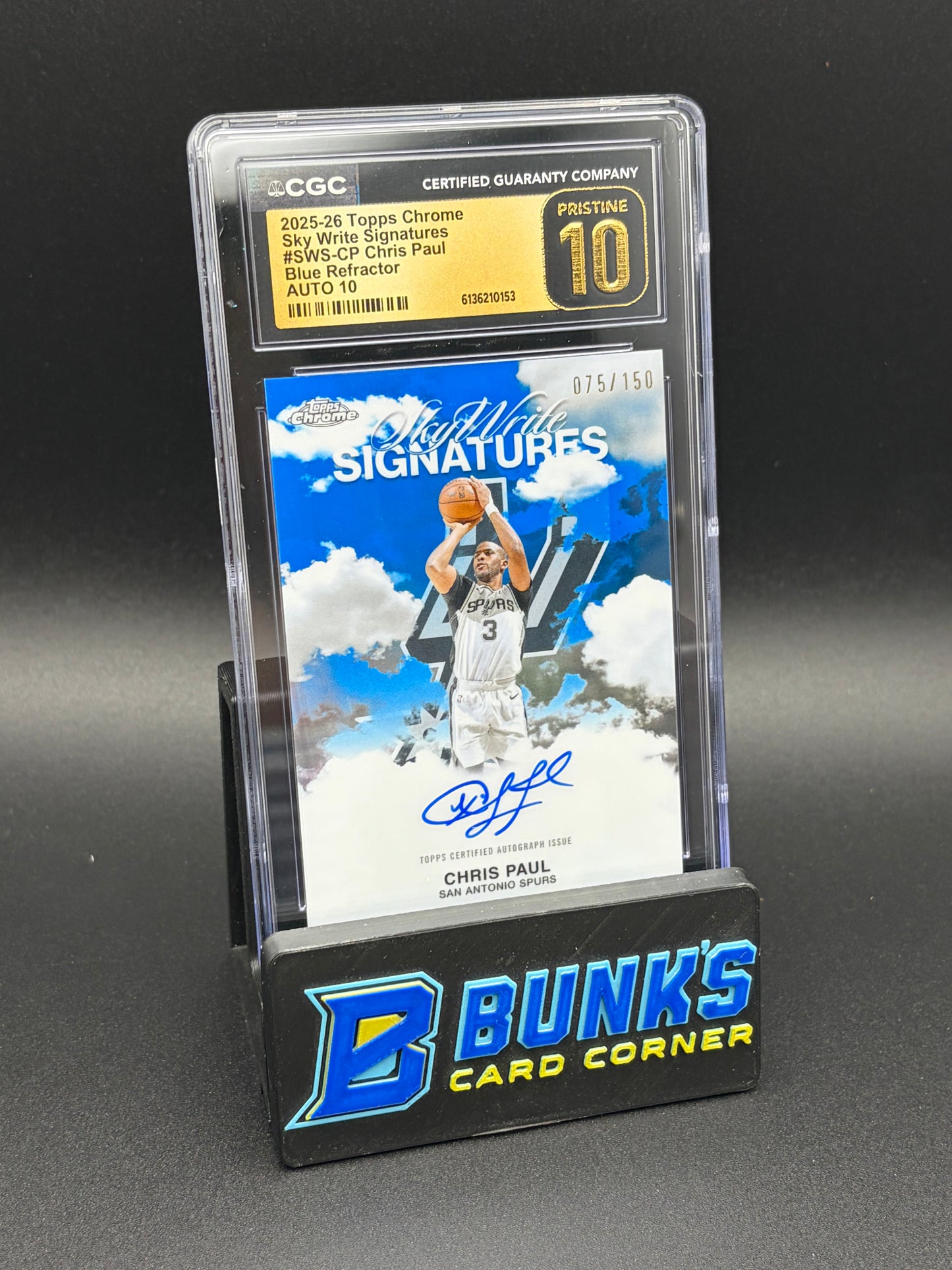 2025-26 Chris Paul Blue Refractor Sky Write Signatures Topps Chrome CGC Pristine 10 75/150 Auto 10