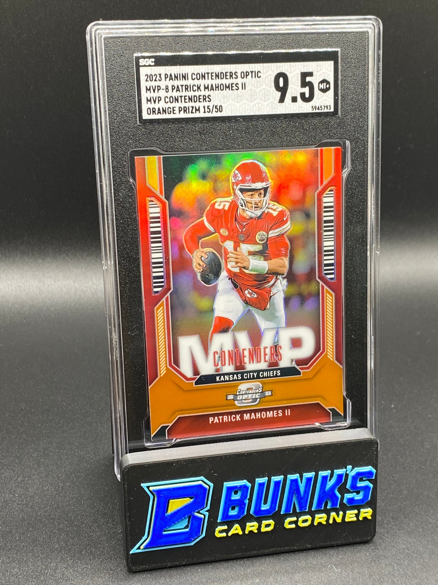 2023 Patrick MaHomes II MVP Contenders Orange Prizm 15/50 SGC 9.5