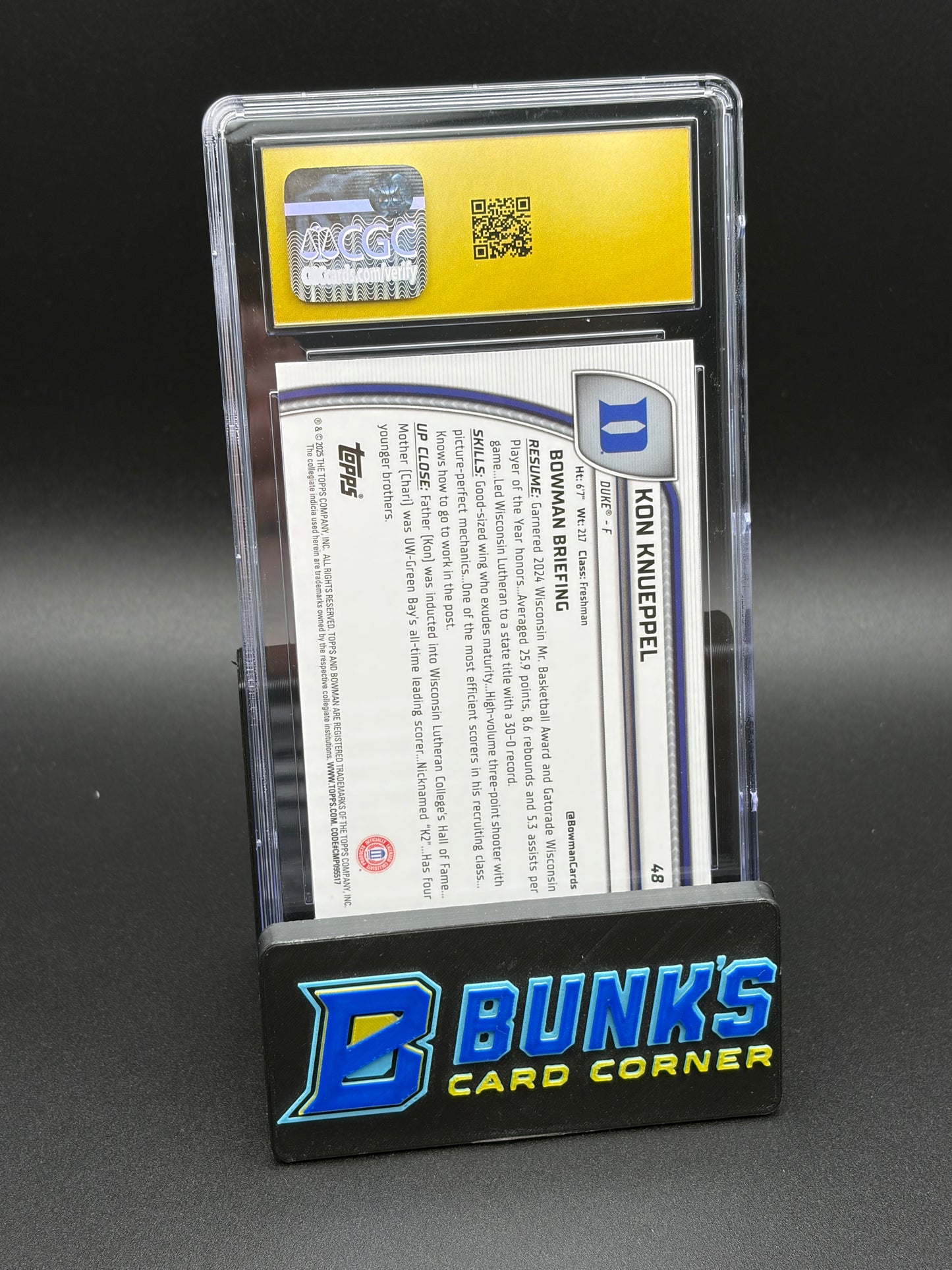 2024-25 Kon Knueppel Purple Lava Refractor Bowman University CGC 10