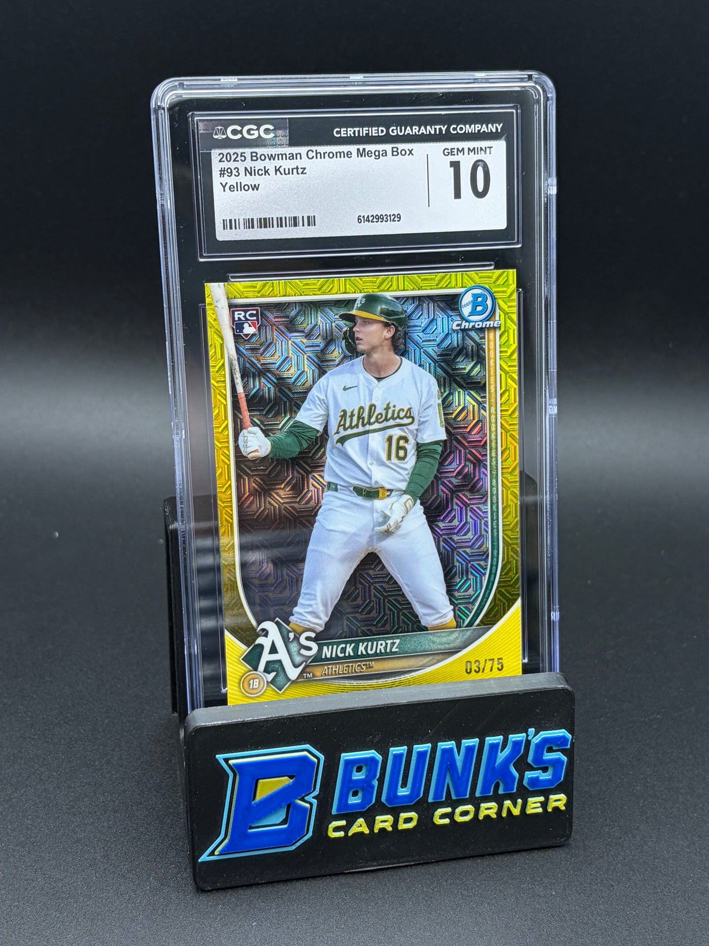 2025 Nick Kurtz Yellow Bowman Chrome Mega Box CGC 10 RC 3/75