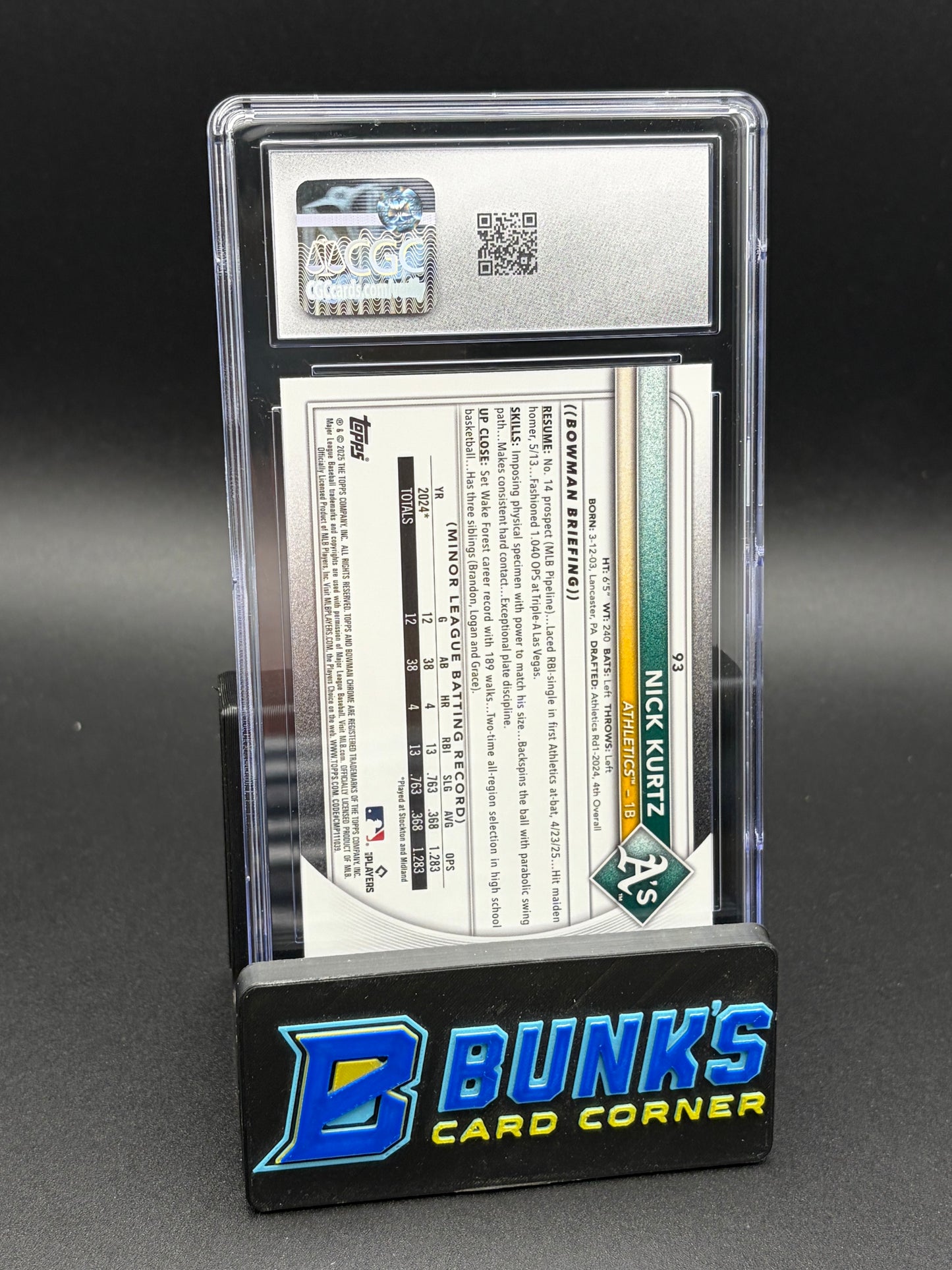 2025 Nick Kurtz Yellow Bowman Chrome Mega Box CGC 10 RC 3/75