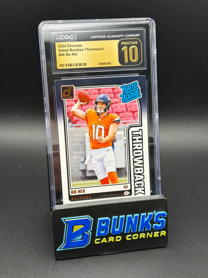 2024 Bo Nix Rated Rookies Throwback Donruss CGC Pristine 10 RC