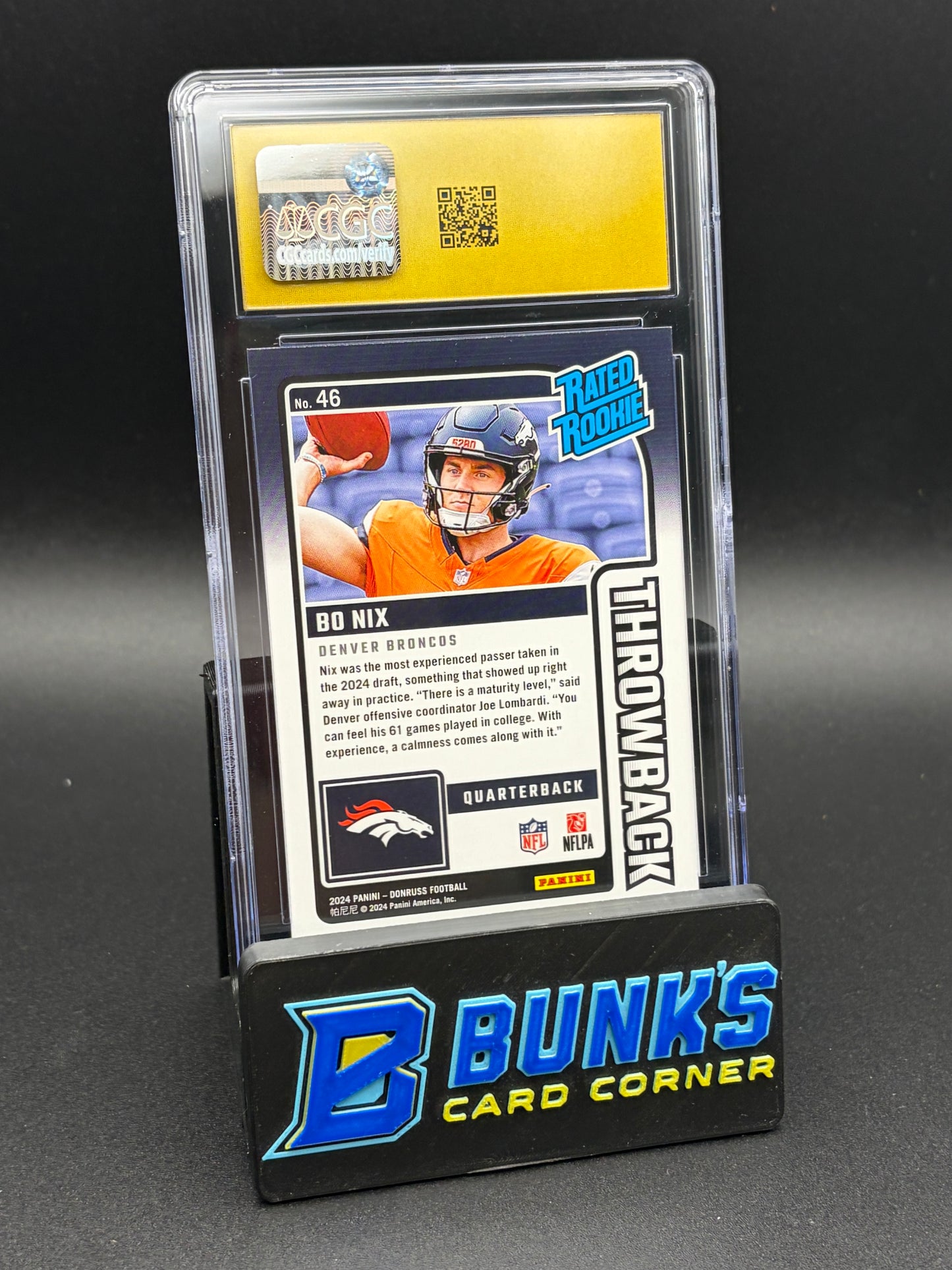 2024 Bo Nix Rated Rookies Throwback Donruss CGC Pristine 10 RC