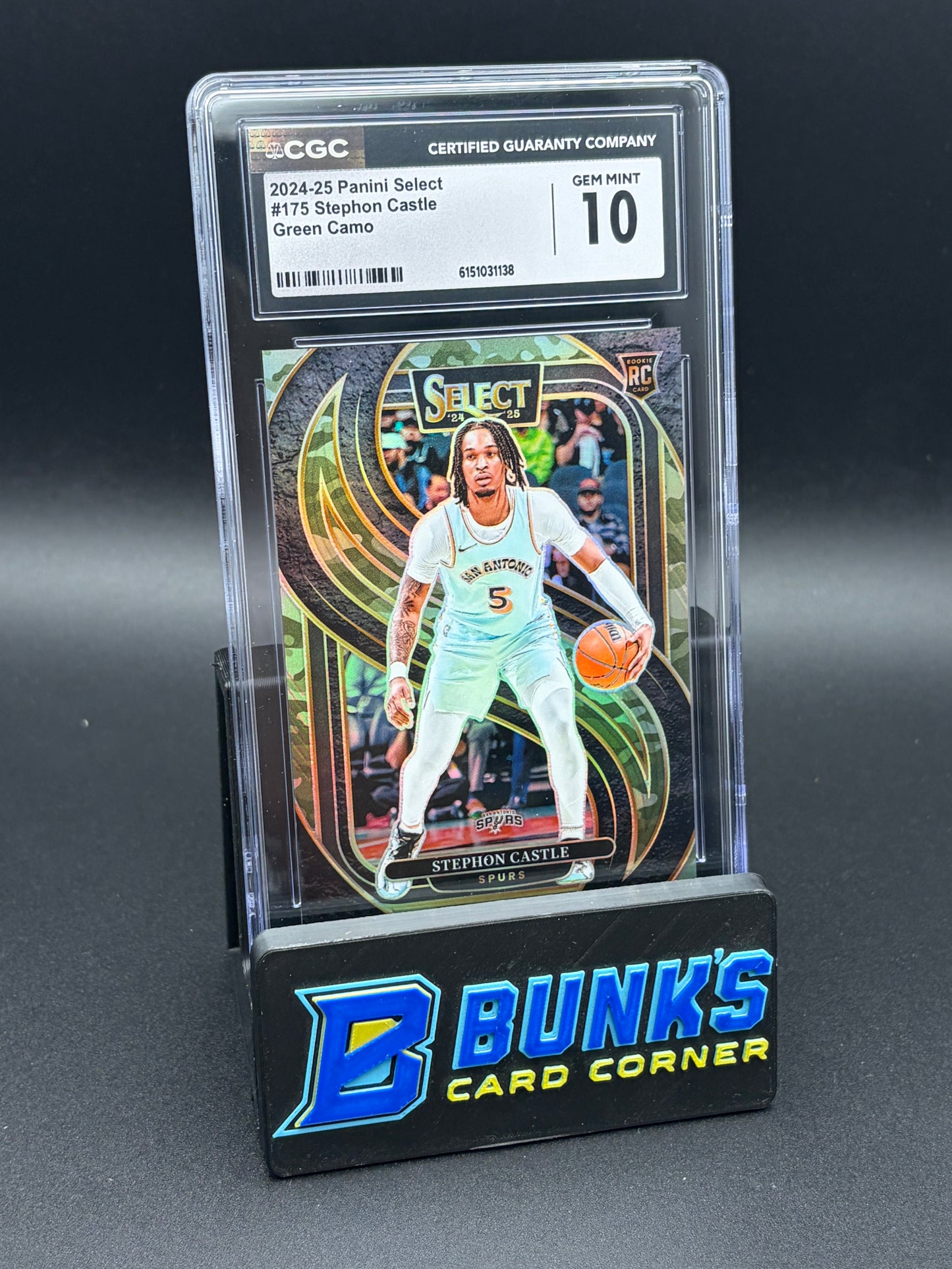 2024-25 Stephon Castle Green Camo Panini Select CGC 10 RC 118/125