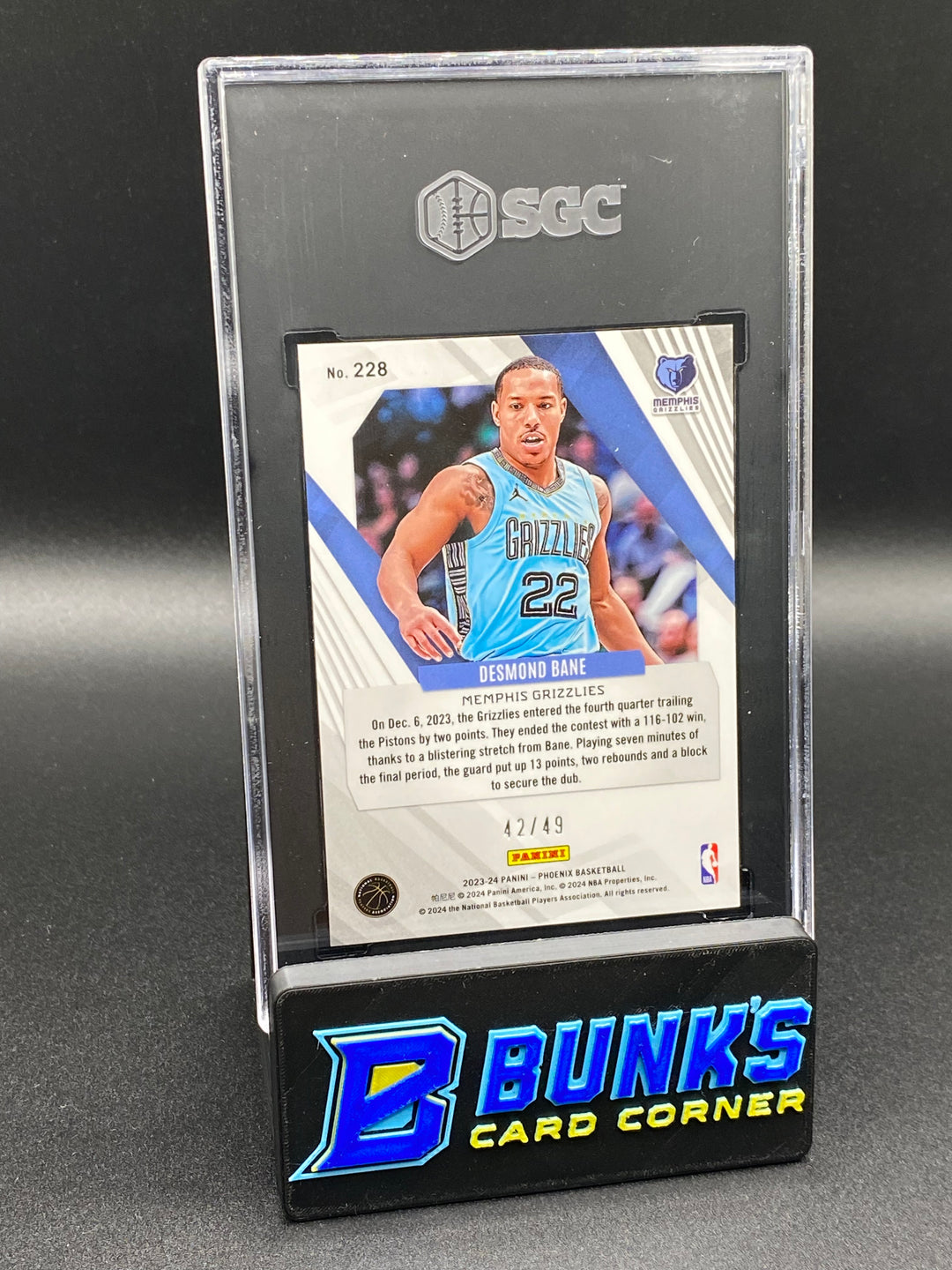2023-24 Desmond Bane Bronze Lazer 42/49 SGC 9.5