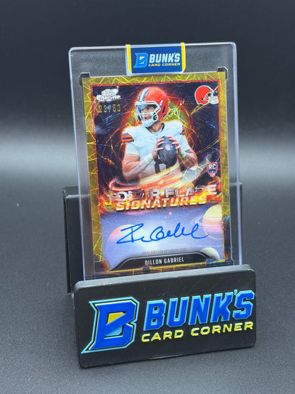2025 Dillon Gabriel Topps Chrome Solar Flare Auto Gold Velocity RC 23/50