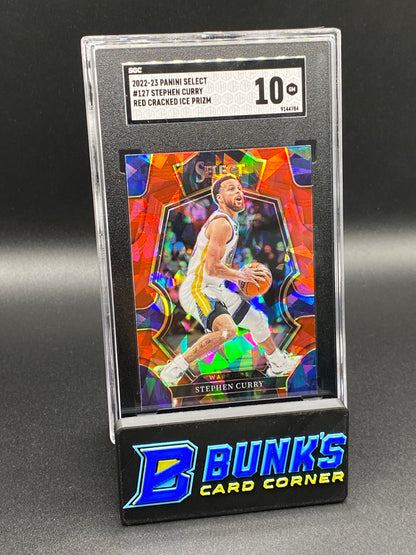 2022-23 Stephen Curry Red Cracked Ice Prizm SGC 10