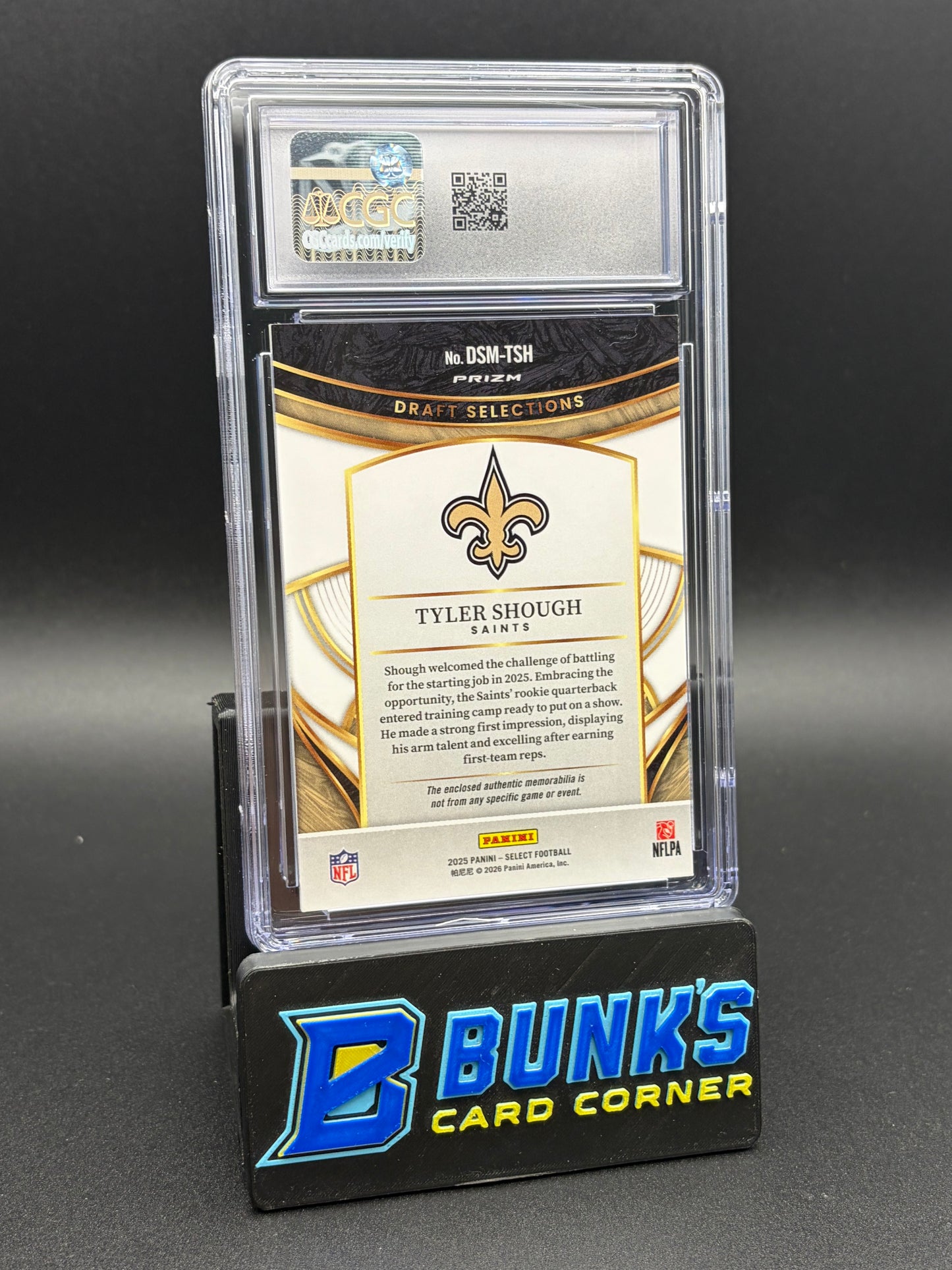 2025 Tyler Shough Red Draft Selection Memorabilia Select CGC 10 RC