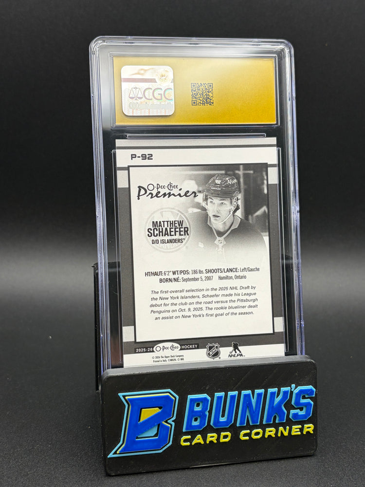 2025-26 Matthew Schaefer Premier O-Pee-Chee CGC Pristine 10 RC