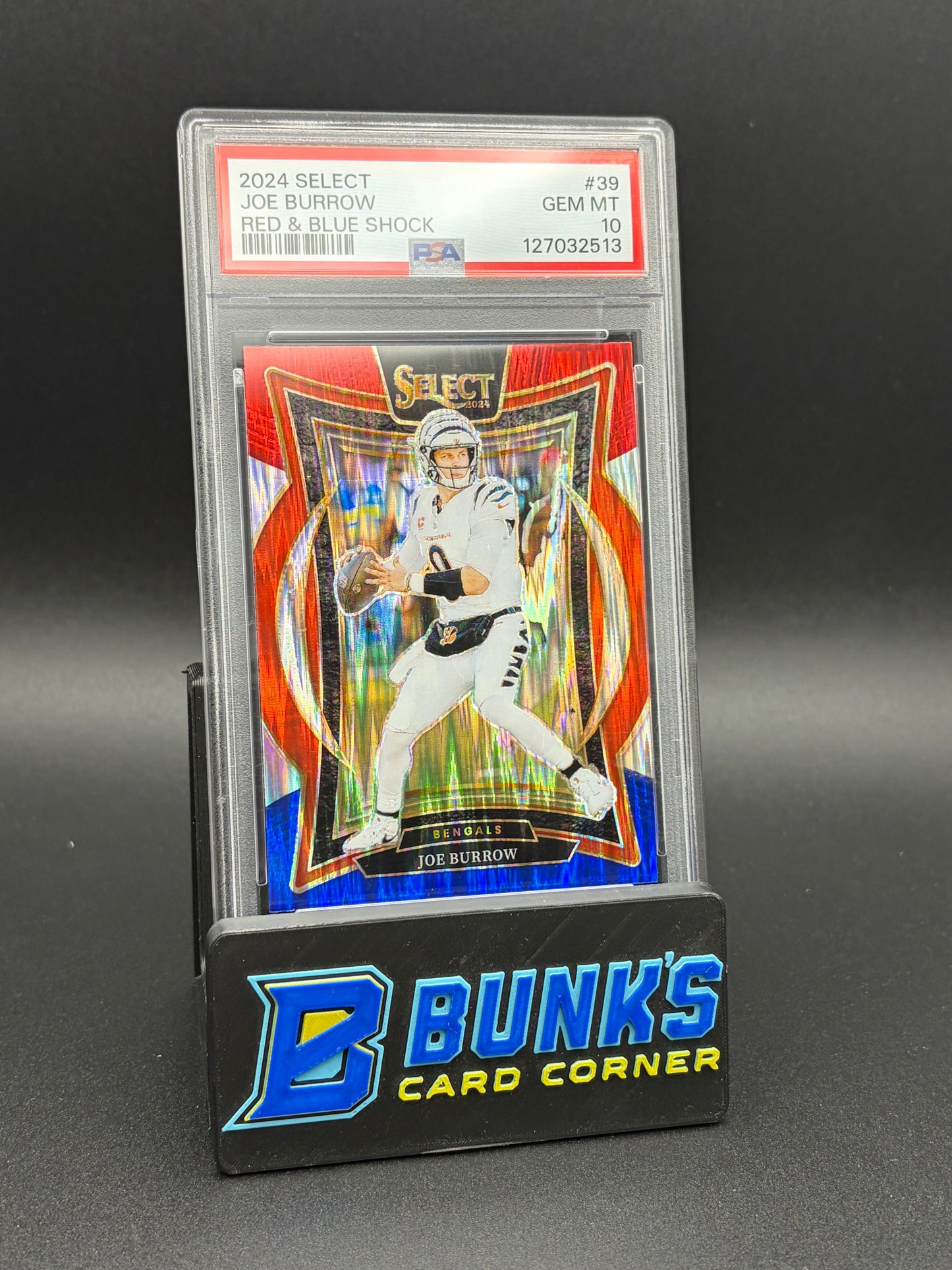 2024 Joe Burrow Red & Blue Shock Select PSA 10