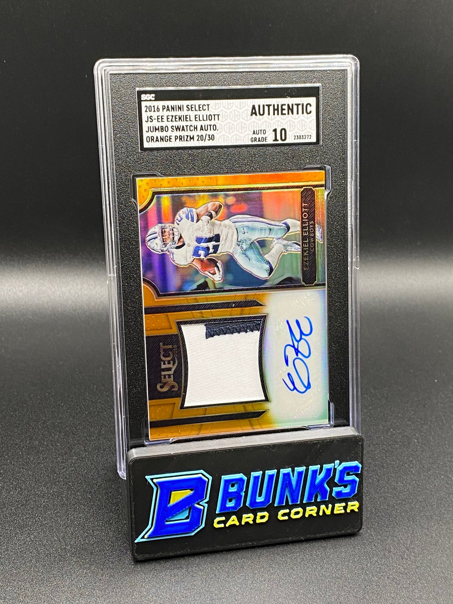 2016 Ezekiel Elliott Jumbo Swatch Auto. Orange Prizm 20/30 SGC Auto 10