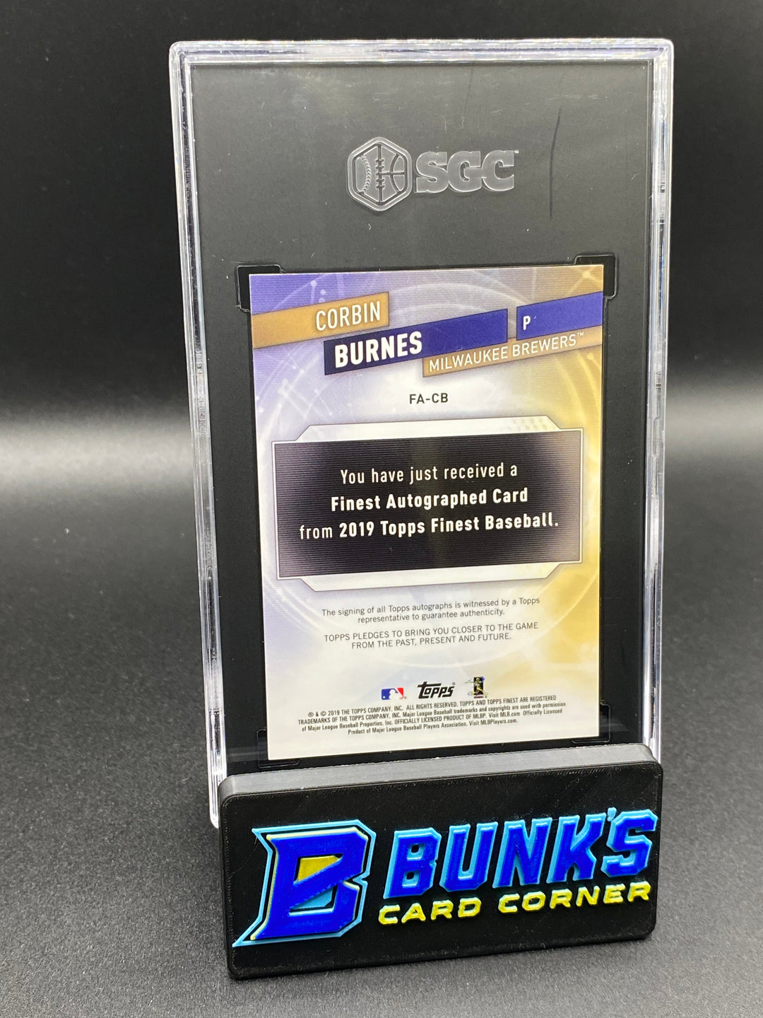 2019 Corbin Burnes Auto. Blue Ref. 87/150 SGC 10/10
