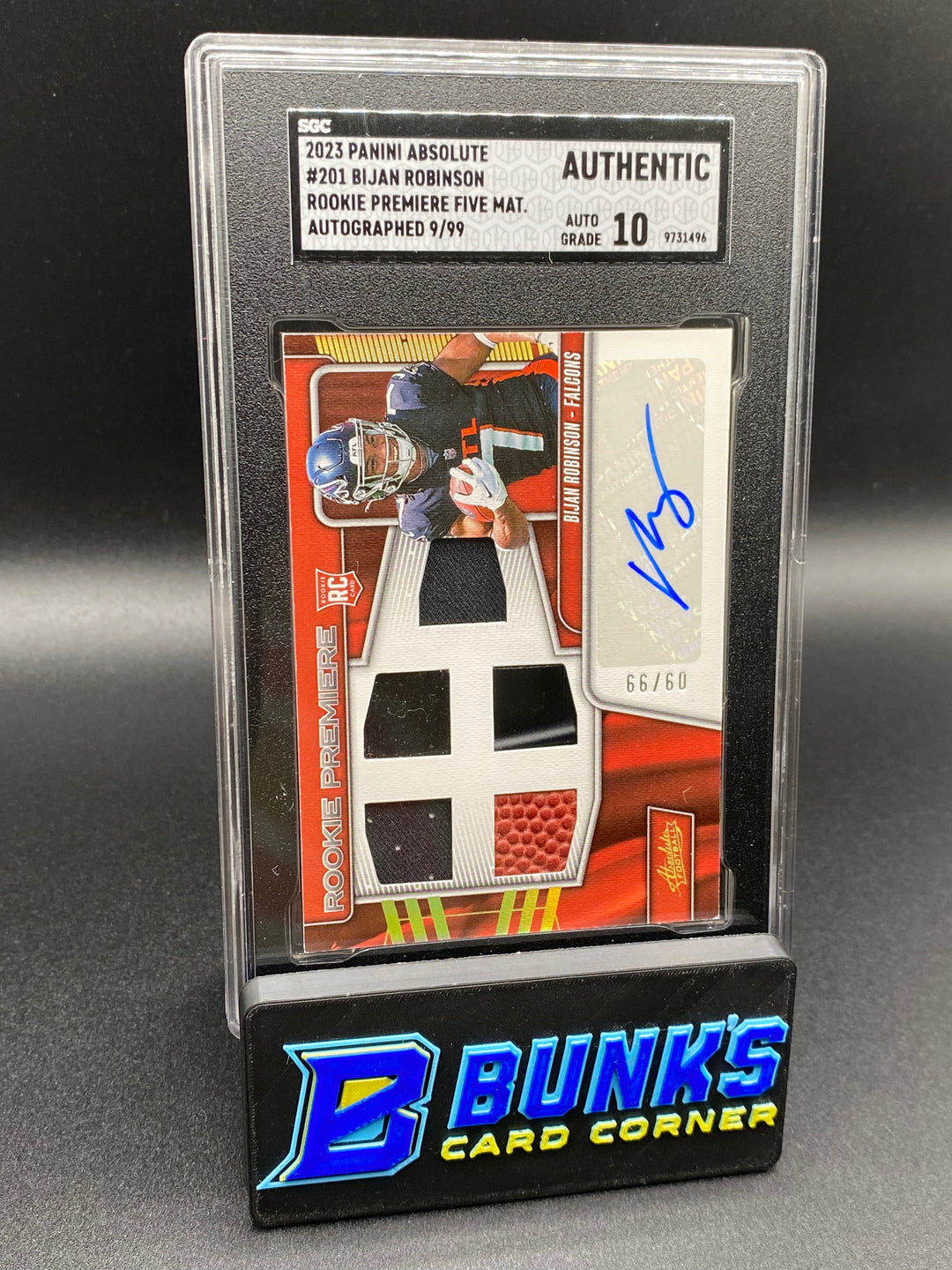 2023 Bijan Robinson Rookie Premiere Five Mat. Auto. 9/99 SGC Auto. 10