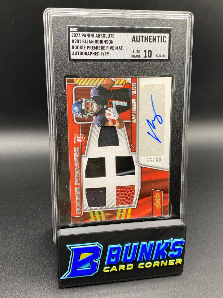 2023 Bijan Robinson Rookie Premiere Five Mat. Auto. 9/99 SGC Auto. 10