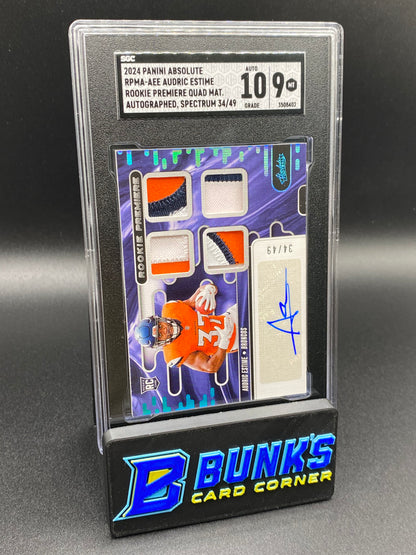 2024 Audric Estime Rookie Premiere Quad Mat. Auto. 34/49 SGC 10/9