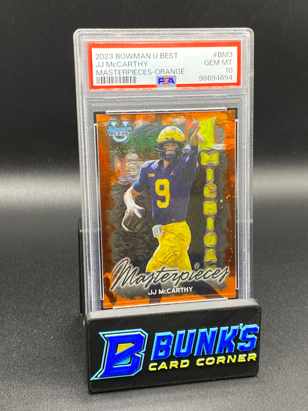 2023 JJ McCarthy Masterpieces-Orange PSA 10