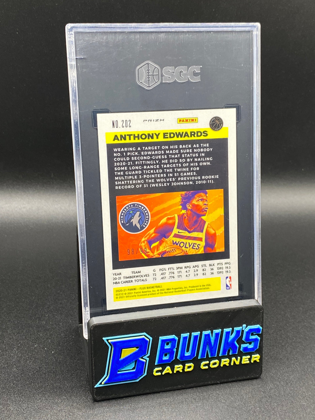 2020-21 Anthony Edwards Blue Mojo Prizm 98/99 SGC 9
