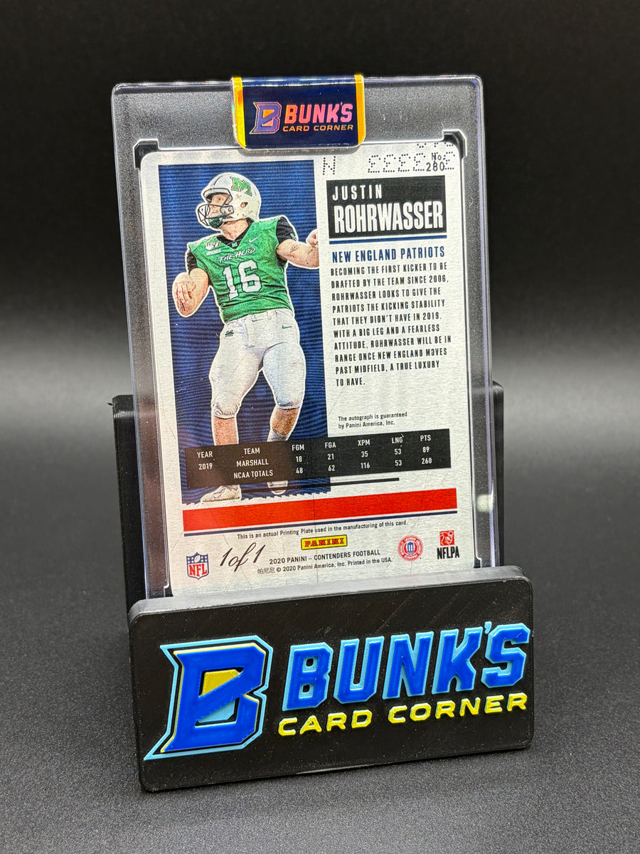2020 Justin Rohrwasser Contenders Panini Printing Plate Auto 1/1