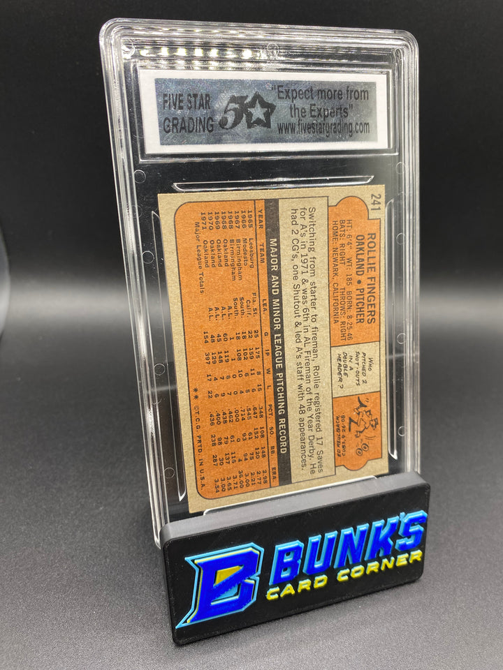 1972 Rollie Fingers Auto. HOF Five Star Grading Authentic